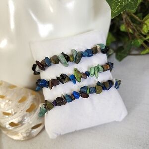 Set of 3 Bracelet Set Lapis Lazuli Malachite Natural Gem Stone